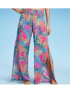 Kona Sol Womens Sz M Split Leg Pants Bottoms Maxi Duster Split Tropical Boho